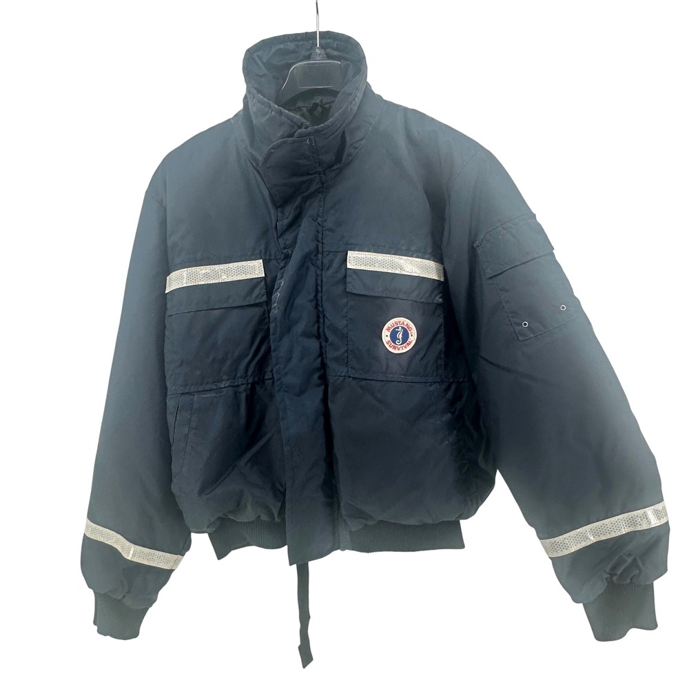 Mustang Survival MJ6214 Float Coat Men XL Navy Blue Solid Regular Fit 90s Era